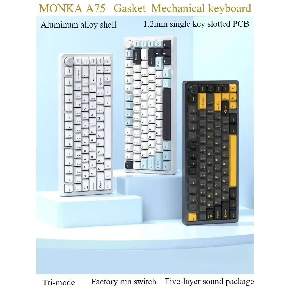 MONKA A75 Mechanical Keyboard 75% Layout 81 Key Aluminum Lump Gasket Wireless 3-Mode BT/2.4G/Wired Customized Hot Swap Ergonomic