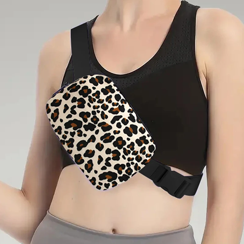 Leopard impressão no peito saco para as mulheres, casual, impermeável, nylon, retro, lazer, cartão, novo, 2024