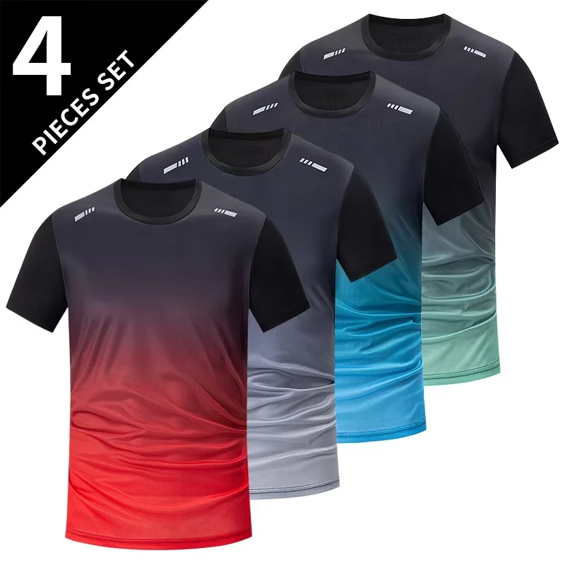 

4 Men's Short Sleeved Youth Seasonal Gradient Quick Drying Sports Running Comfortable And Fashionable Plus Size T-shirt