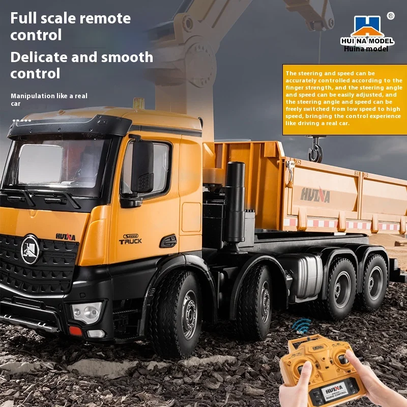 Huina nieuw 1538 volwaardig 26-kanaals elektrisch afstandsbedieningsvrachtwagenmodel speelgoed met houten haak en bal.