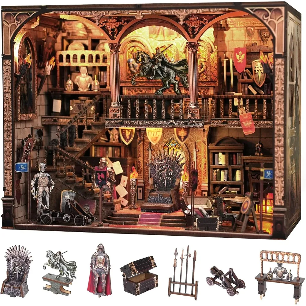 

DIY Miniature Book Nook with LED Lighting and USB-C Charging Port: Perfect Craft Gift for Adults and Teens, Exquisite Bookshelf