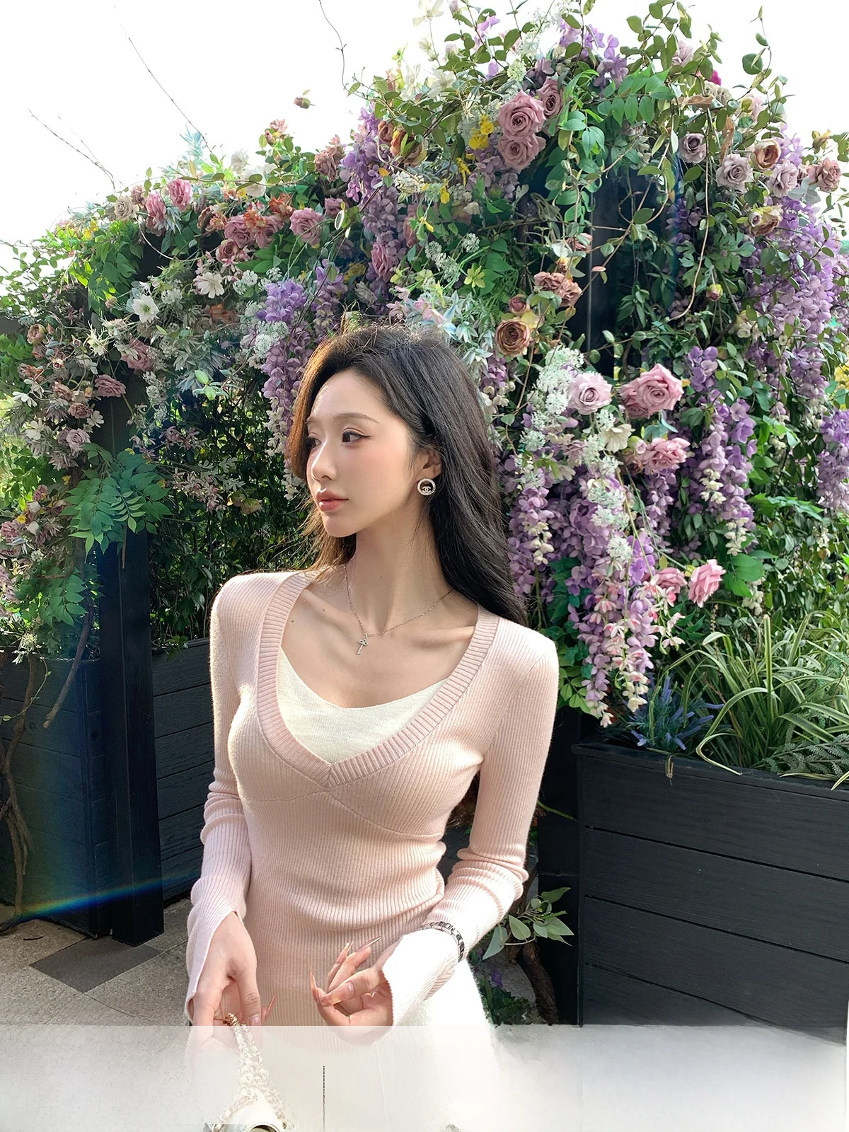 

YOLI Long Sve Color Blo Base irt Women's Inner Wear Outer Wear Knitted Top Commute Sle Slim Fit Acrylic Fabric