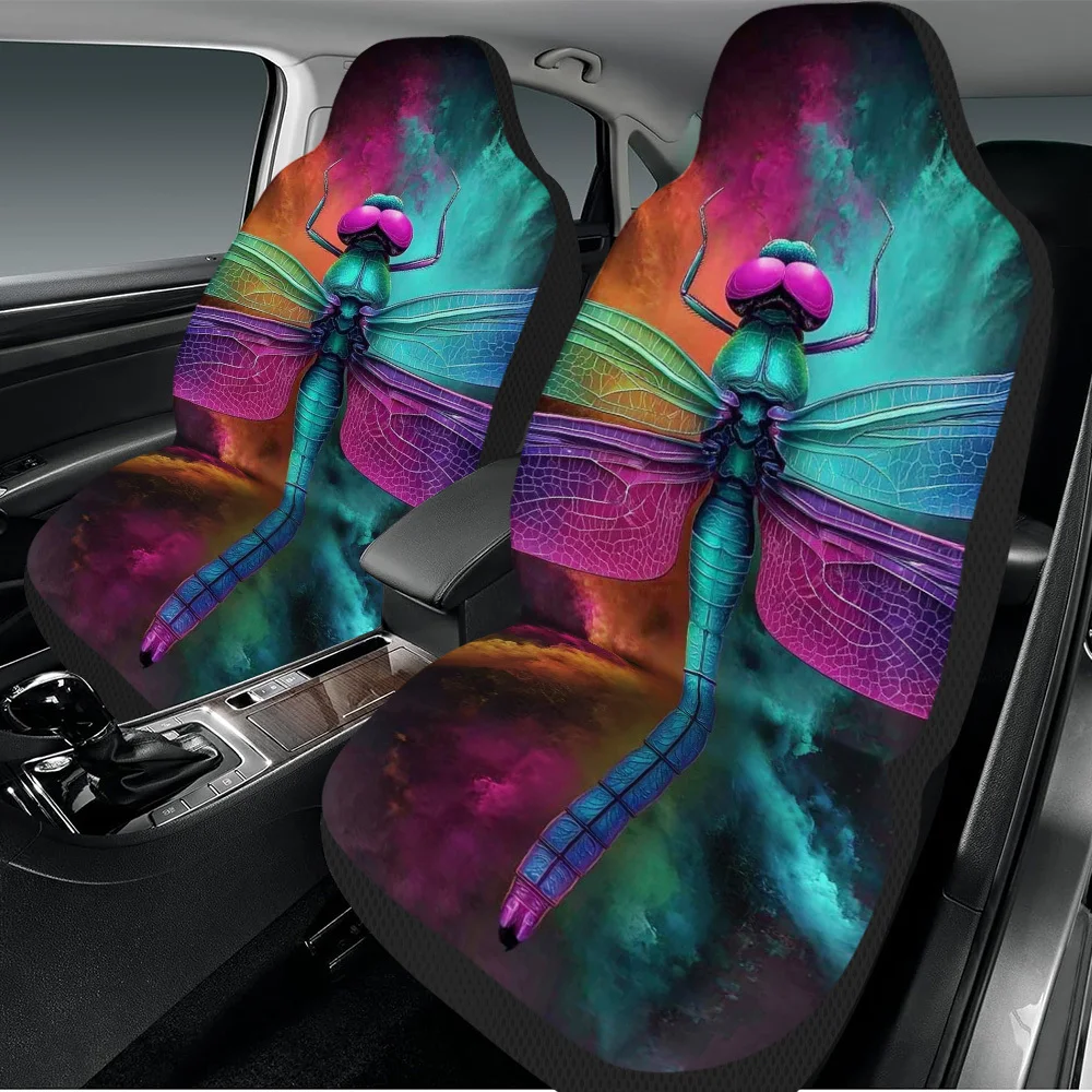 Set Of 2 Vibrant Dragonfly Artwork Car Seat Covers – Fits Most Cars, Trucks, Vans, And Suvs | Sturdy Polyester Front Seat Shield
