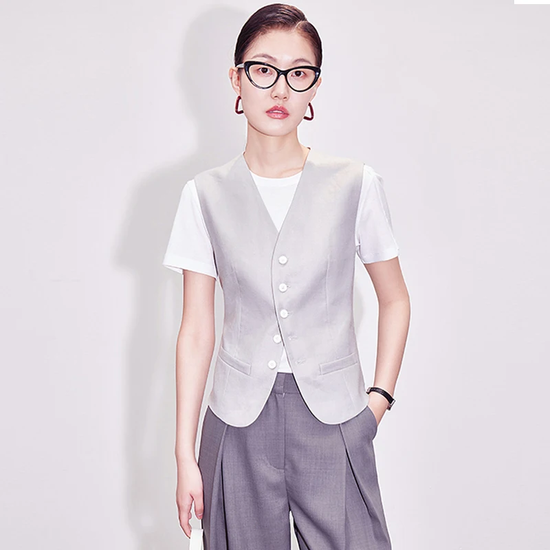 

Elegant Single Breasted V-Neck Short Slim-Fit Suit Vest For Women Spring And Autumn Sleeveless Tank Tops Casual Waistcoat