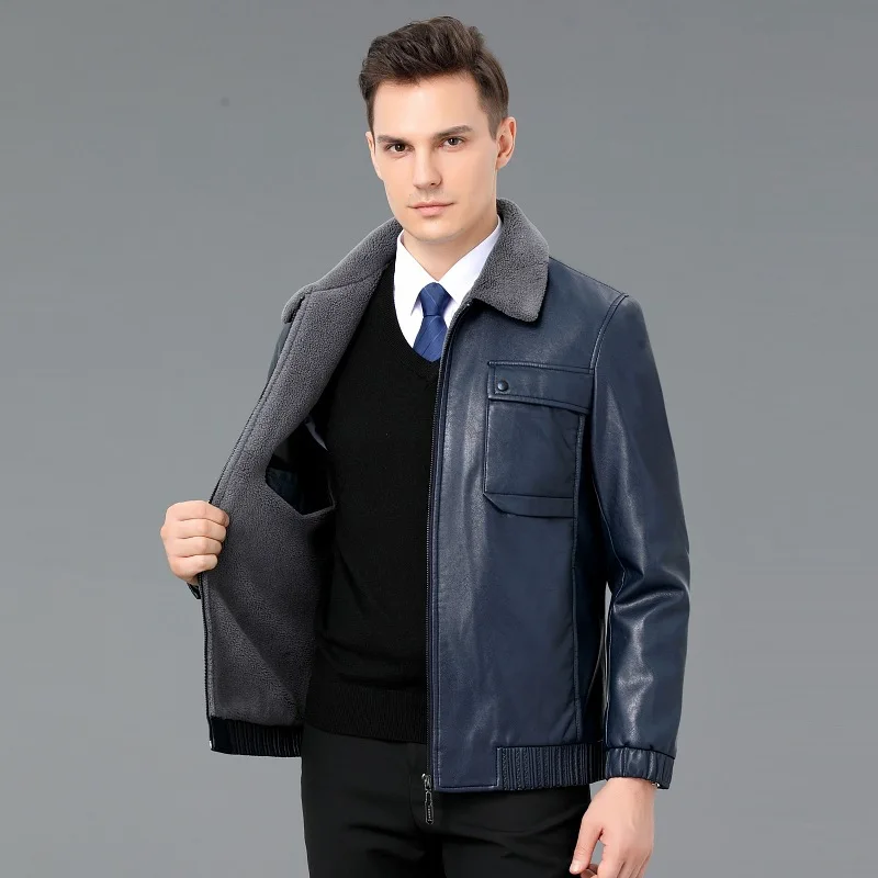 Men's leather jacket autumn and winter new men's short casual lamb fur fur integrated leather jacket