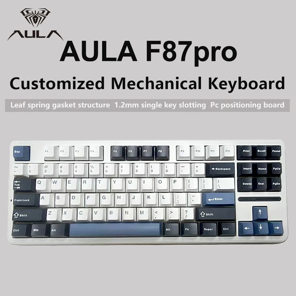 Teclado mecánico AULA F87 Pro, inalámbrico, con tres modos de conexión (2,4 GHz/USB/Bluetooth), 87 teclas, retroiluminación RGB, teclas