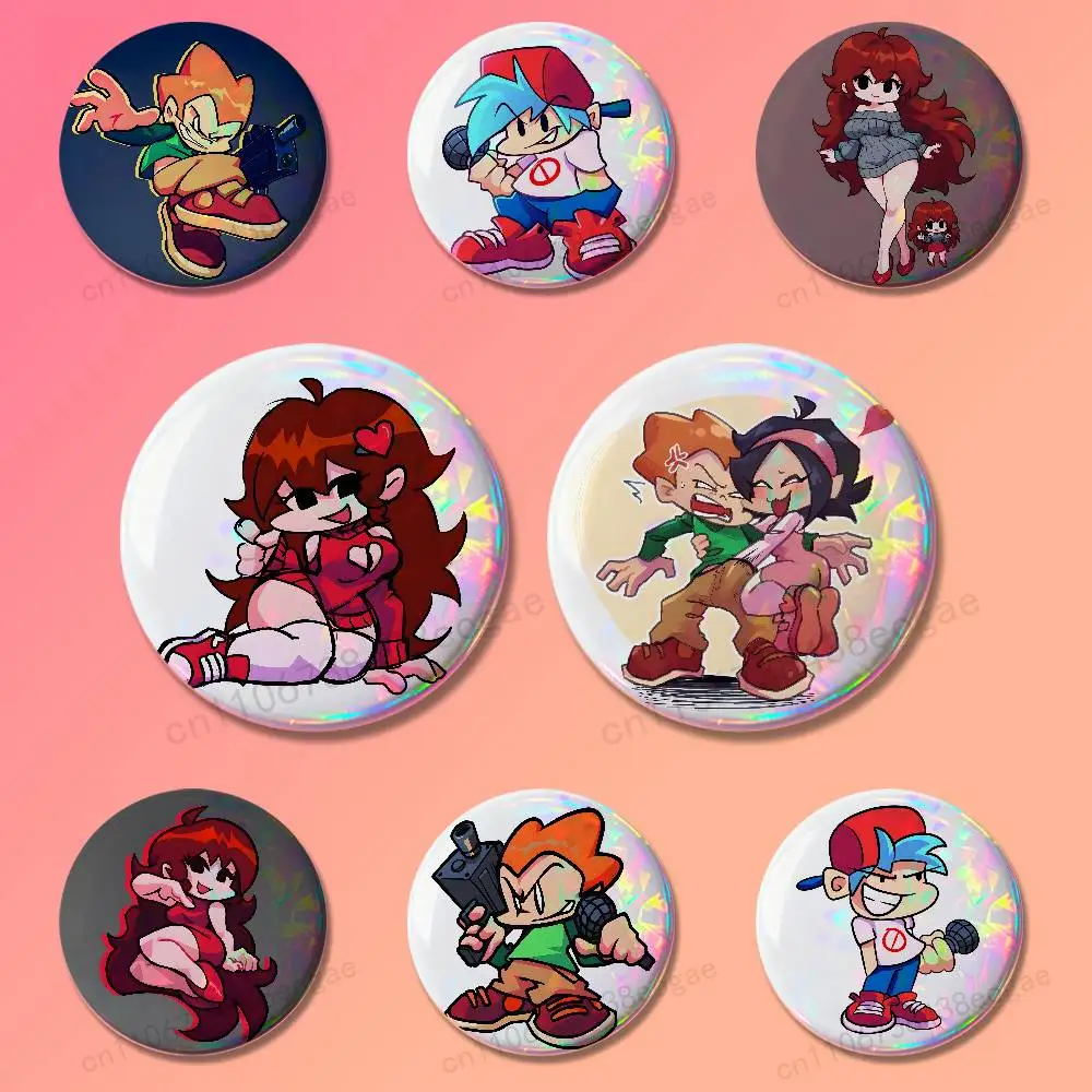 

Game F-Friday Night Funkin Round Cosplay Pin Bag Decor Fans Collect Friends Gifts Brooch Souvenir Badges 25 32 44 58 75 mm