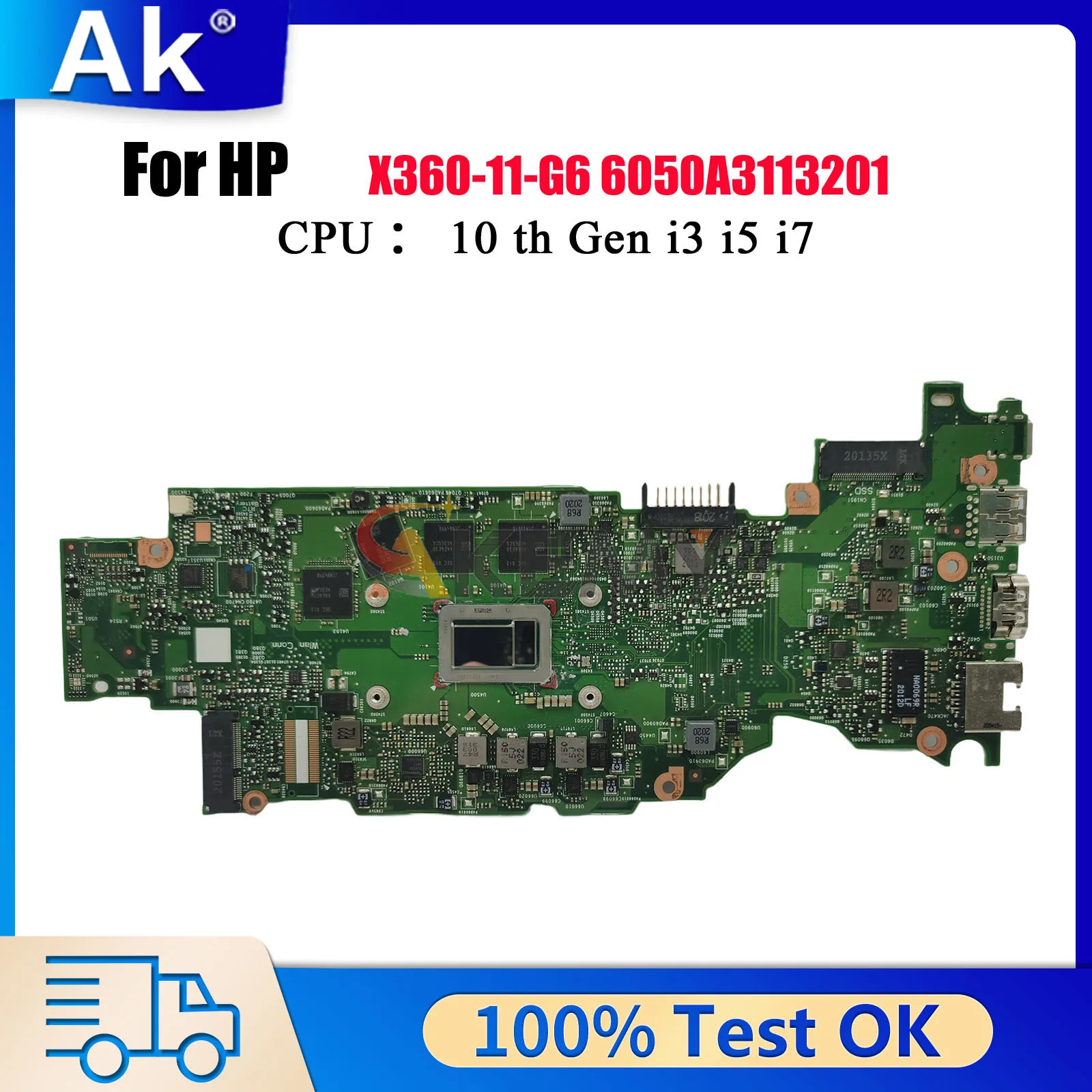 

6050A3113201 для ноутбука HP ProBook X360 11 G6, материнская плата M03748-601 с процессором i5-10210Y, 8 ГБ ОЗУ, протестировано, ОК