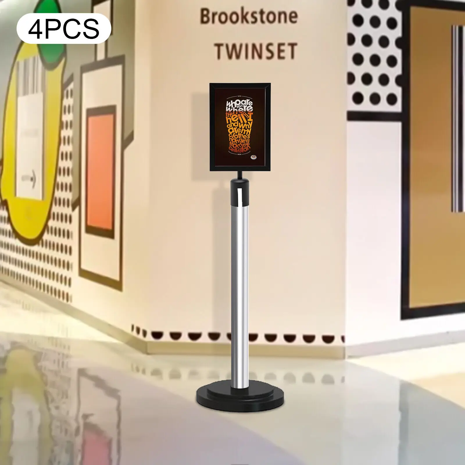 

4 Set 8.6x12.6in Sign Stands - Double-Sided Iron A4 Frames, Baked Paint, Easy Clean, Ideal For Stores, Conferences & Weddings