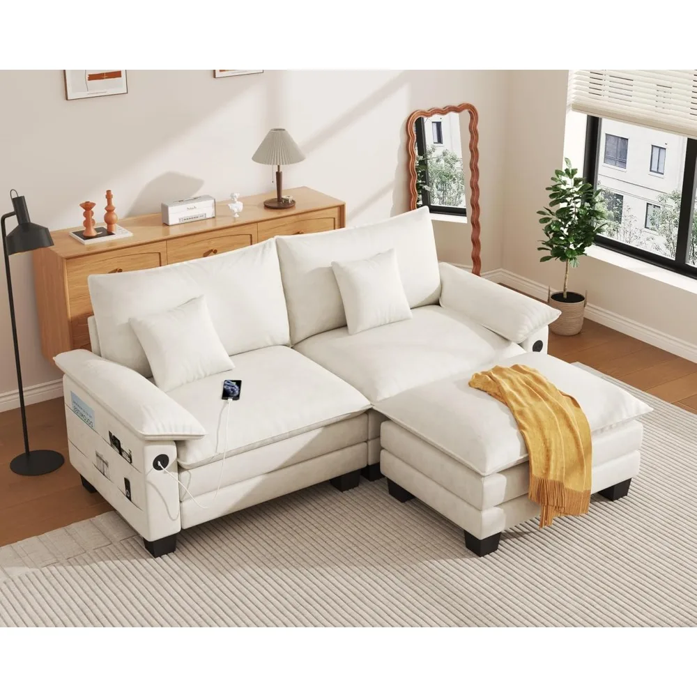 

Modular Sectional Sofa L Shaped Cloud Couch with USB, Side Pocket, 76.8’’ Loveseat with Movable Ottoman, Comfy Deep Seat Sleepe