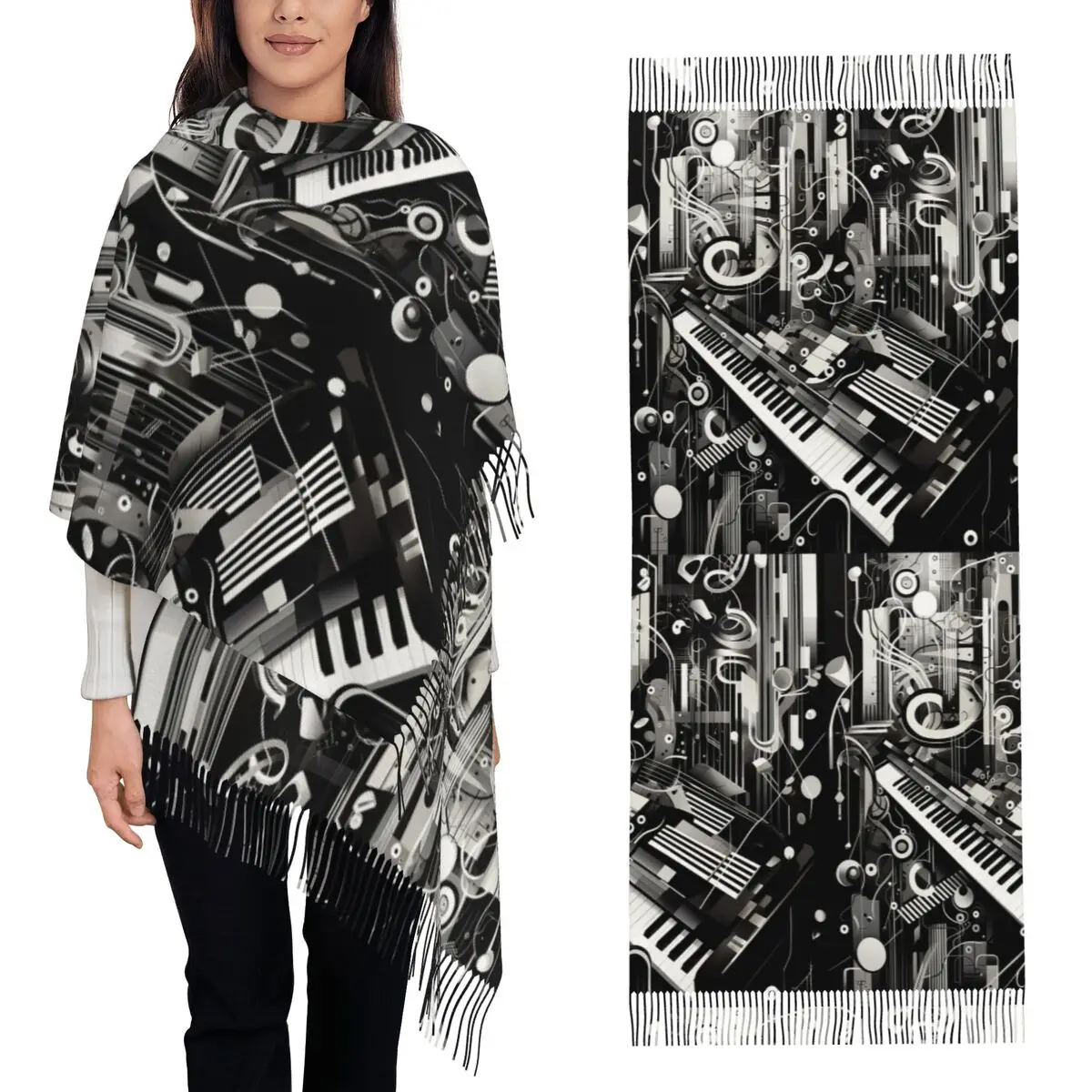 

Шарф с музыкальной нотой, шарфы с кисточками, женские мягкие теплые шали и накидки, длинная осенне-зимняя шаль