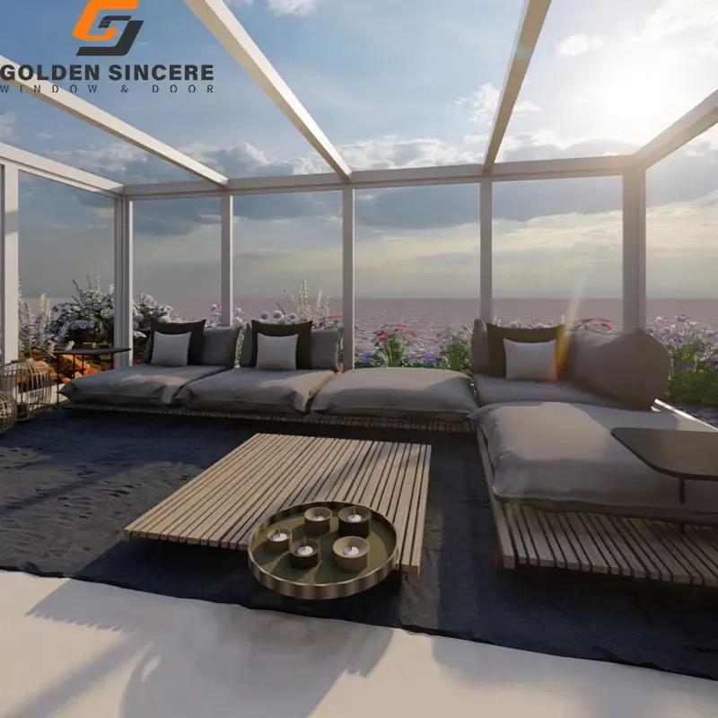 Customized Modern Single Aluminum Winter Garden Conservatory Veranda Greenhouse Glass House Soundproof Prefab Glass Villa for