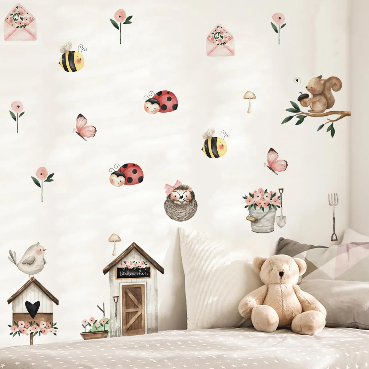 

Cartoon Cute Squirrel Hedgehog Flower Garden Warm Wall Sticker Nursery Child Room Art Vinyl Decal Kids Room Bedroom Living Decor
