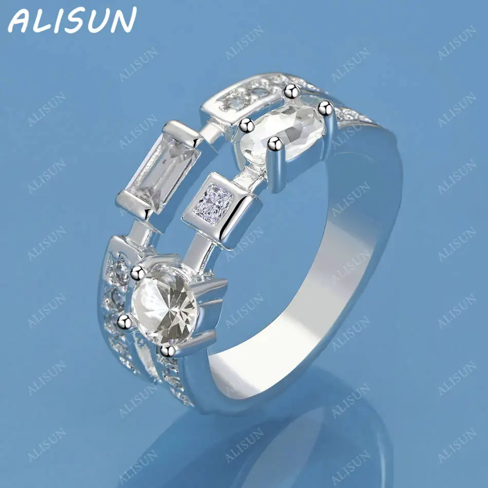 

ALISUN 925 Sterling Silver Zircons Geometric Fine Ring For Women Fashion Jewelry Charm Grace Wedding Engagement Accessories