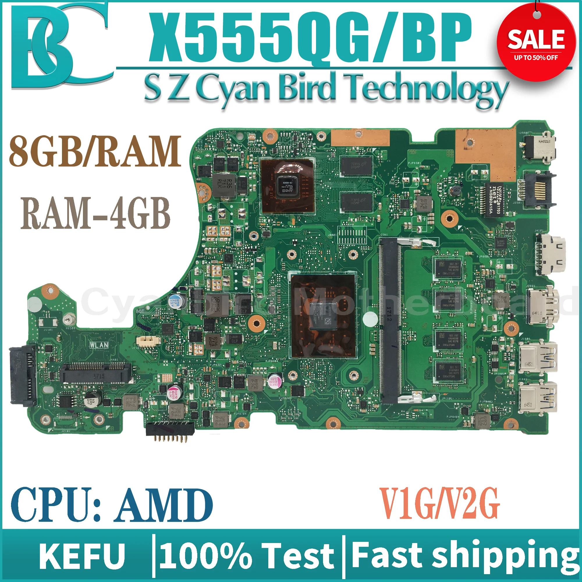 KEFU X555QG Mainboard For ASUS X555QA X555BA A555Q X555Q X555B X555BP K555B K555Q Laptop Motherboard AMD-CPU V1G/V2G/UMA