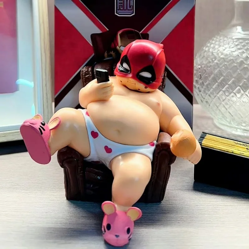 13cm Avengers Fat House Deadpool Anime Toy Desktop Action Trendy Accessories Little Fat Boy Statue Children's Gift Car Ornament