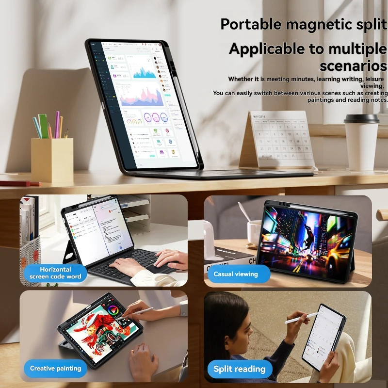 لوحة مفاتيح Miaokong Bluetooth متوافقة مع ملحقات حافظة حماية متكاملة للفصل الذكي لجهاز iPad رفيعة ومحمولة