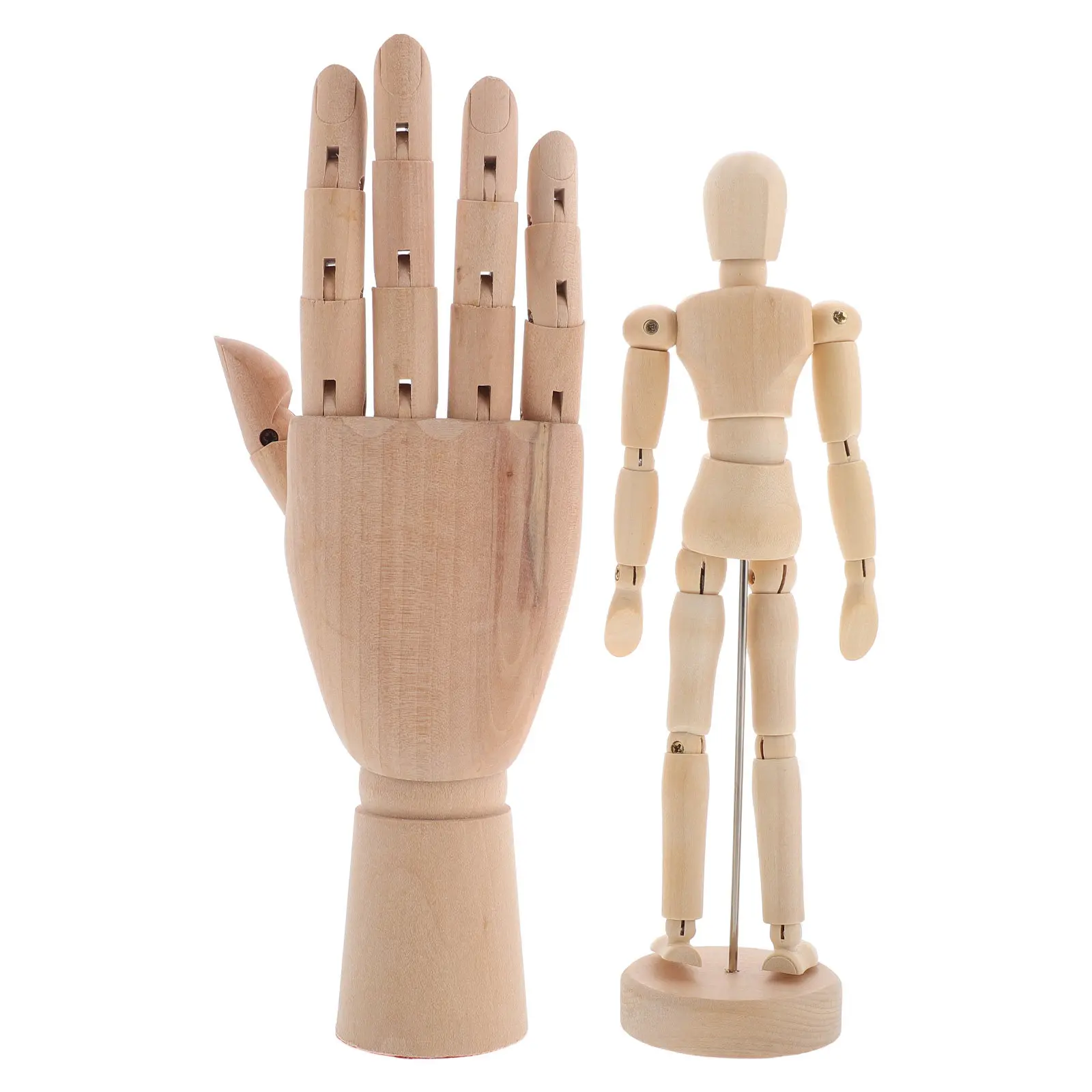 

2Pcs Wooden Artist Drawing Figures Set Includes Flexible Right Hand Adjustable Manikin for Sketching Painting and Art Practice
