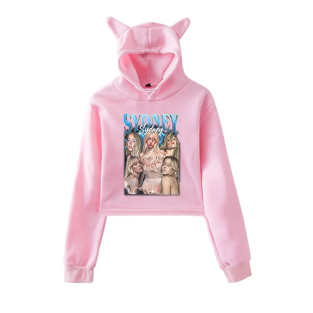Sydney Sweeney Vintage 90s Streetwear logo Hoodie Merch Hoodies Sweatshirts for Girls Cat Ear Crop Fashion Sports Pullover