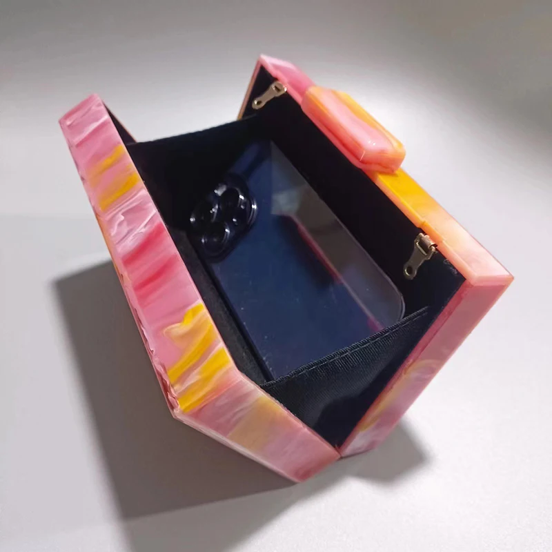 New Fashion Clutch Purse Acrylic Evening Bag Luxury Brand Designer Handbag Wedding Women Wallet Mini Orange Pink Chain Crossbody