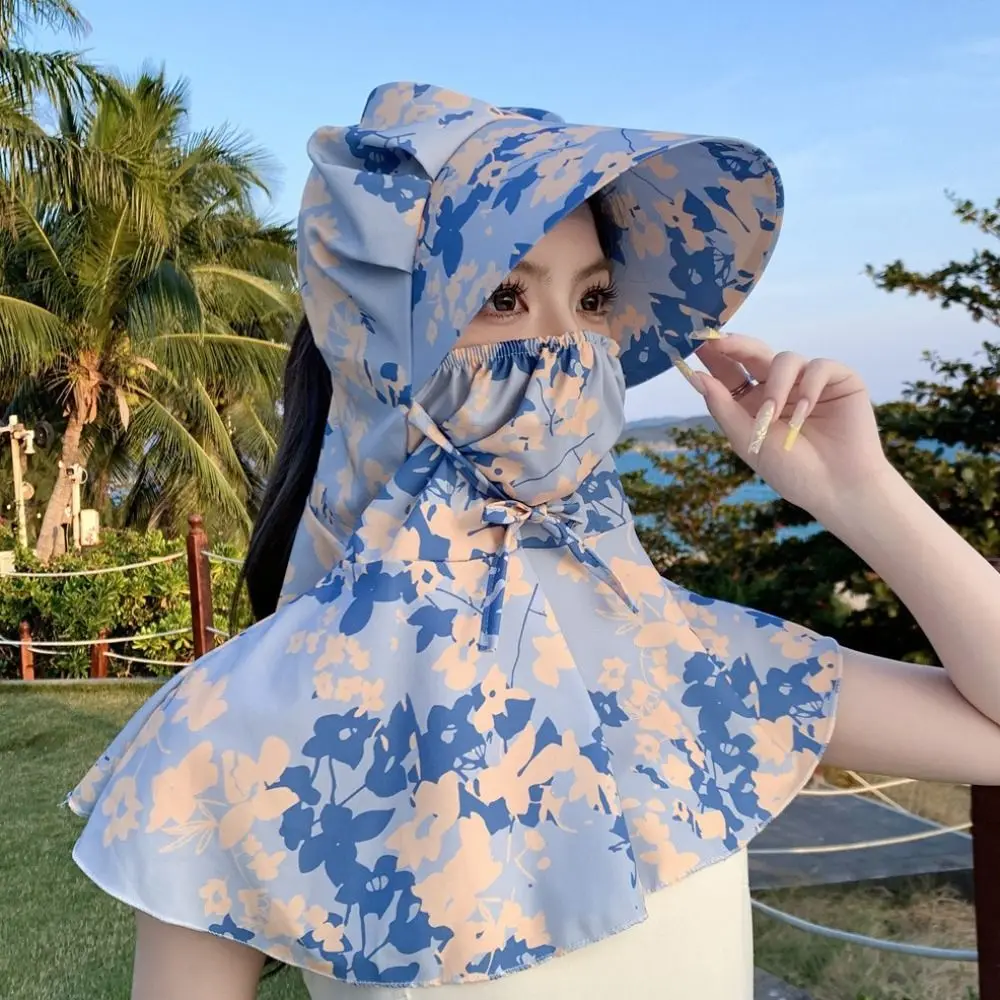 

Printing Tea Picking Hat UV Protection Face Mask Sunshade Shawl Cap Sun Protection Wide Brim Neck Protection Hat Hiking