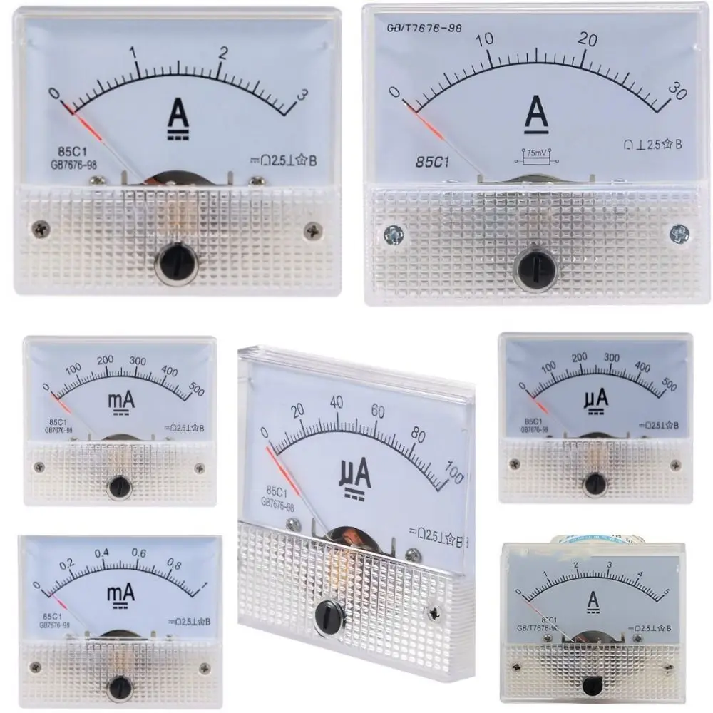 

DC Analog Panel Ammeter 100uA/500uA/1mA 500mA/3A/5A/30A Amp Meters High Accuracy 85C1 Ammeter Analog Panel Meter Microammeter