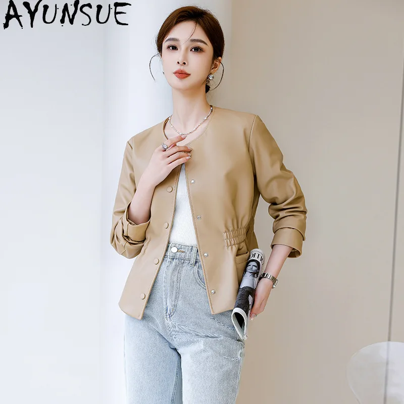 AYUNSUE Real Leather Jacket Woman Genuine Sheepskin Coat Short Womens Coats Fashions Slim Fit Autumn Clothes Casaco Feminino