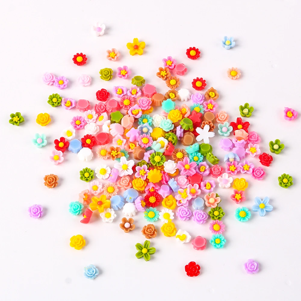 100pcs 3D Colorful Resin Nail Flower Charms Mixed Design Bud Peony Camellia Nails Art Decoration Rhinestones Biżuteria Akcesoria