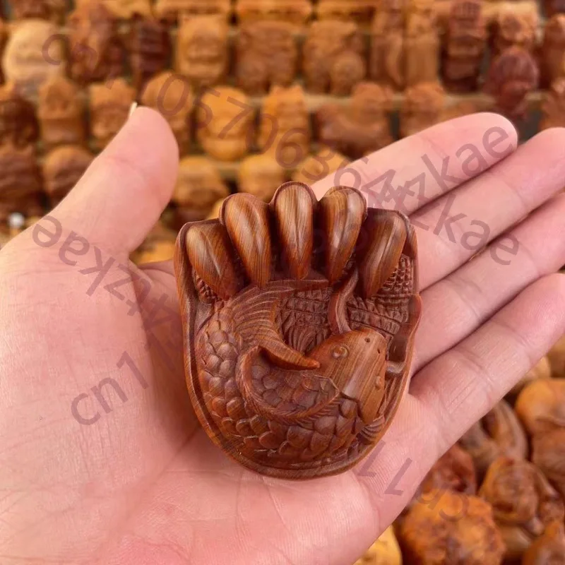 

Hand-Carved Cypress Wood Fish & Bear Paw Pendant - 2.36"x1.97" Abundance Amulet Home Decor Desk Ornament Collectible Gift