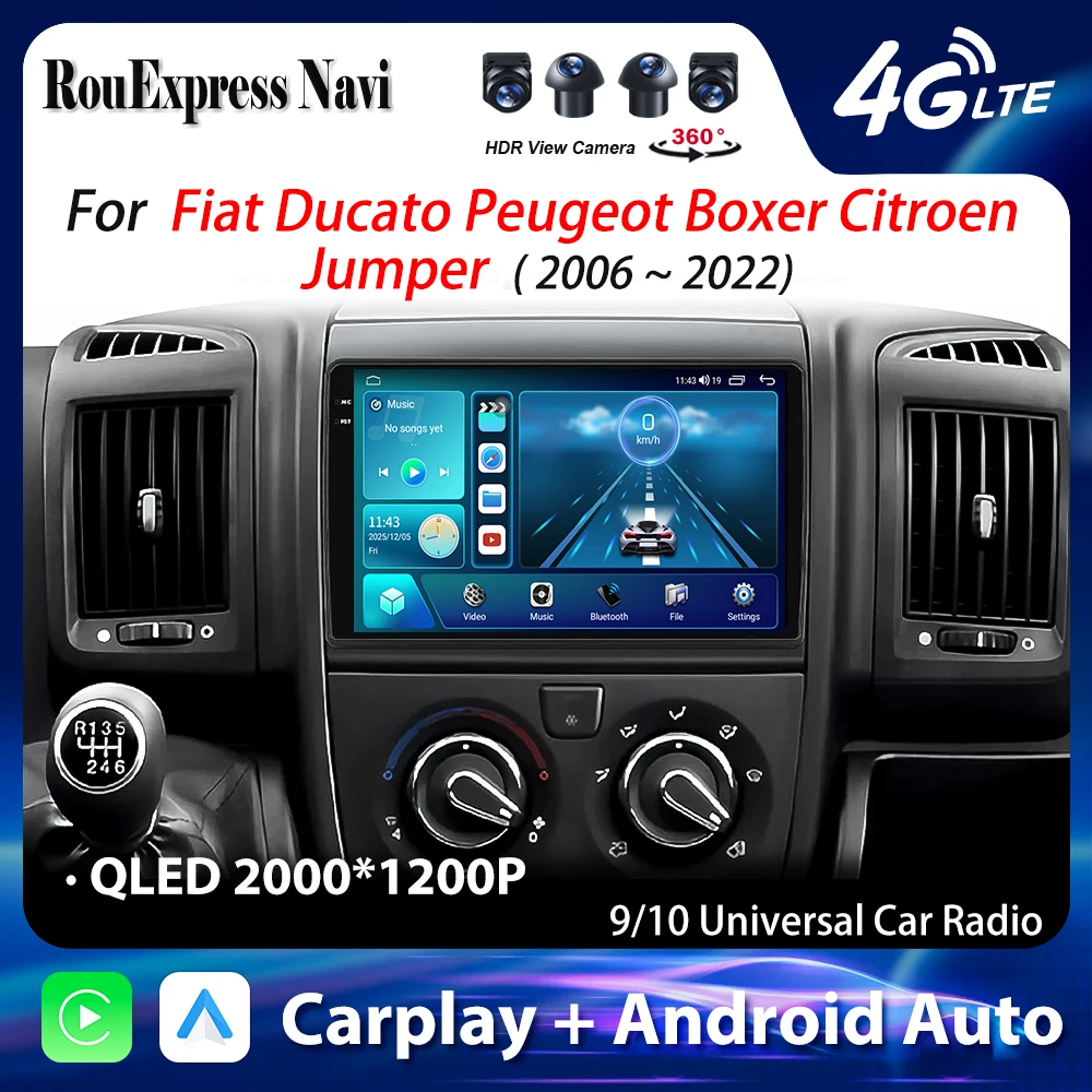 Android For Fiat Ducato Peugeot Boxer Citroen Jumper 2006- 2022 Stereo QLED Screen Head Unit GPS Navigation 2Din DVD Bluetooth