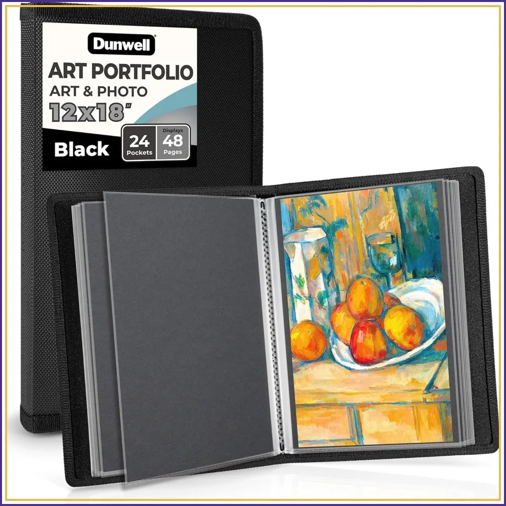 

Large 12x18 Art Portfolio Binder with 24 Clear Sleeves, 48 Pages, Acid-Free, Black