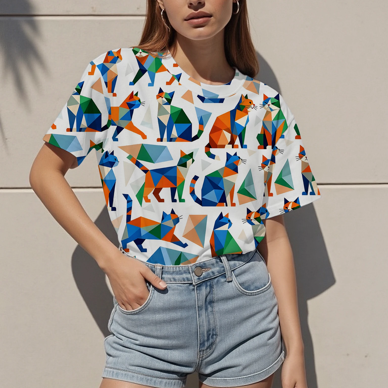 Sommer-Damen-Kurzarm-T-Shirt-Pullover mit Rundhalsausschnitt und Sternenmuster, lässige Mode, täglich, vielseitig, atmungsaktiv