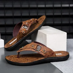 House Slippers Man Summer Shoes Sale Men's Genuine Leather Sandals Men's Platform Flip-flops Comfortable Man Sandal Flop Slides