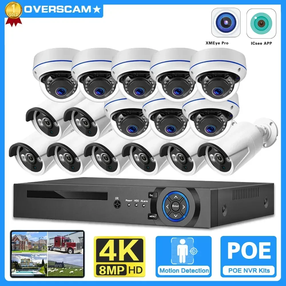 

Ultra HD 4K POE Security Camera System 16CH NVR Motion detction IP camera set 8MP Outdoor CCTV Video Surveillance NVR Kit XMEYE