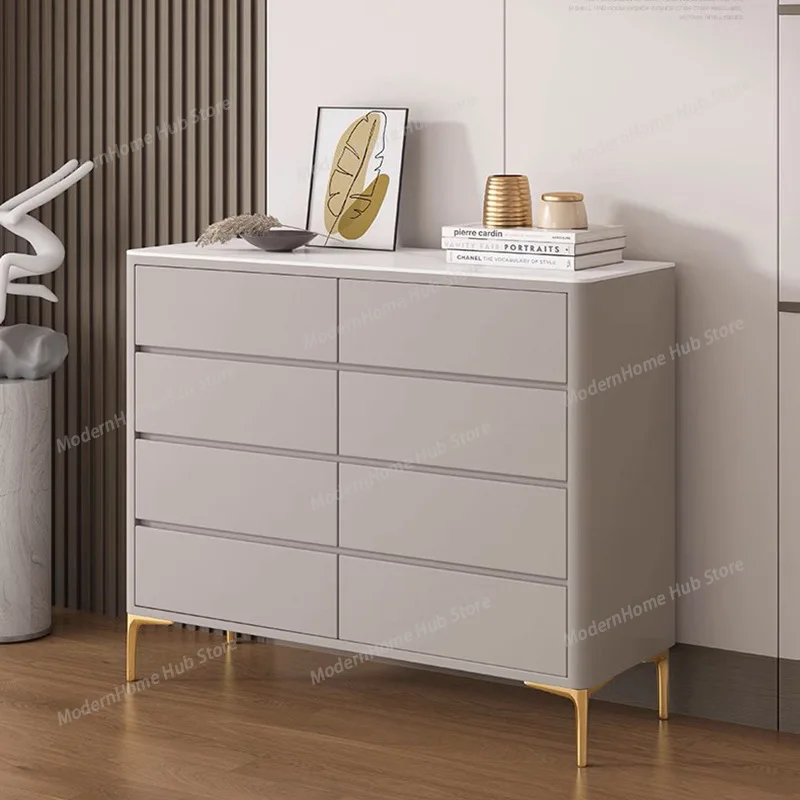 Solid wood chest Italian minimalist rock slab modern minimalist living room invisible handle drawer storage cabinet bedroom lock