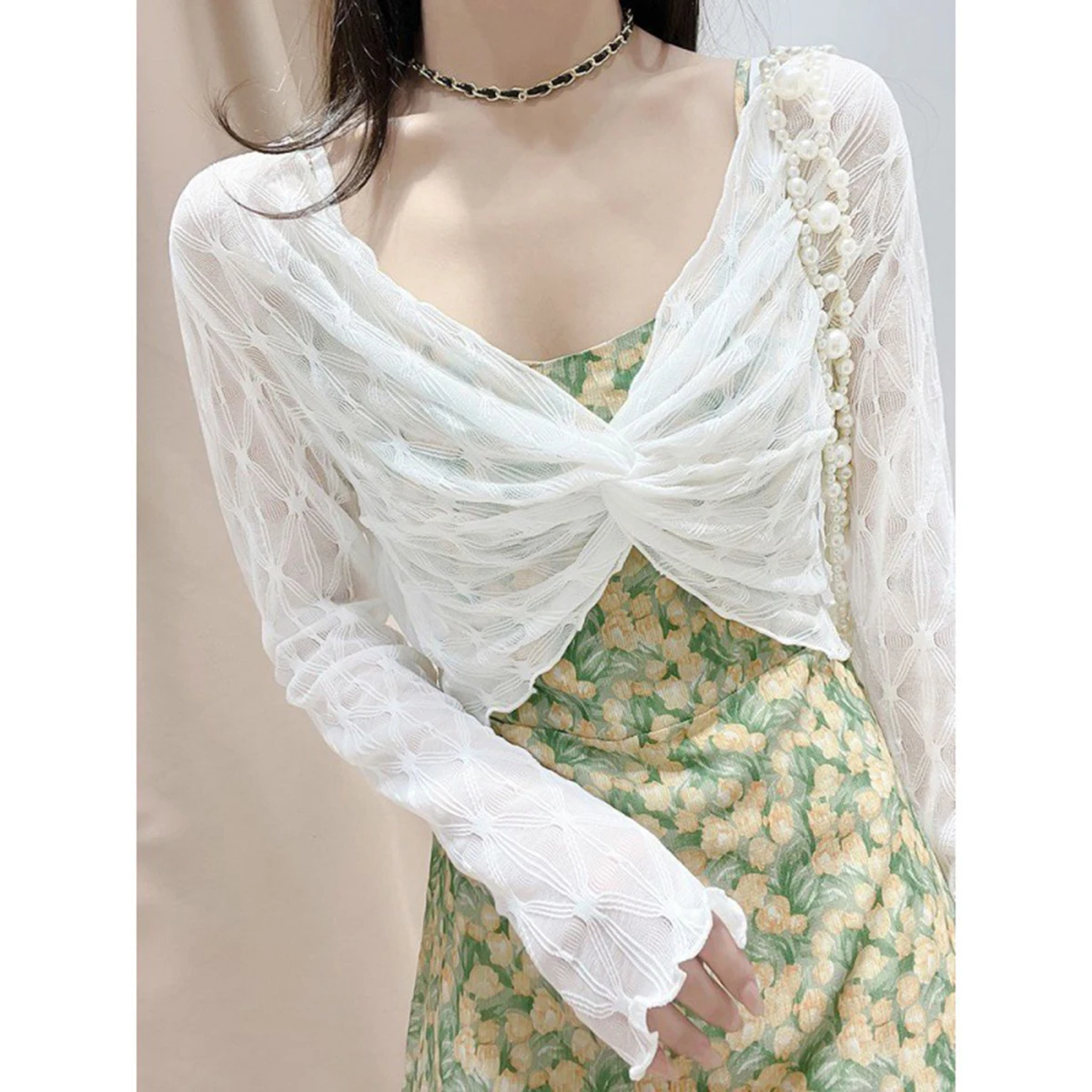 Damen Blumen-Spitzen-Shrug mit Offener Front, Langarm-Cardigan, Elegante Formelle Jacke für Kleider – Detail 3