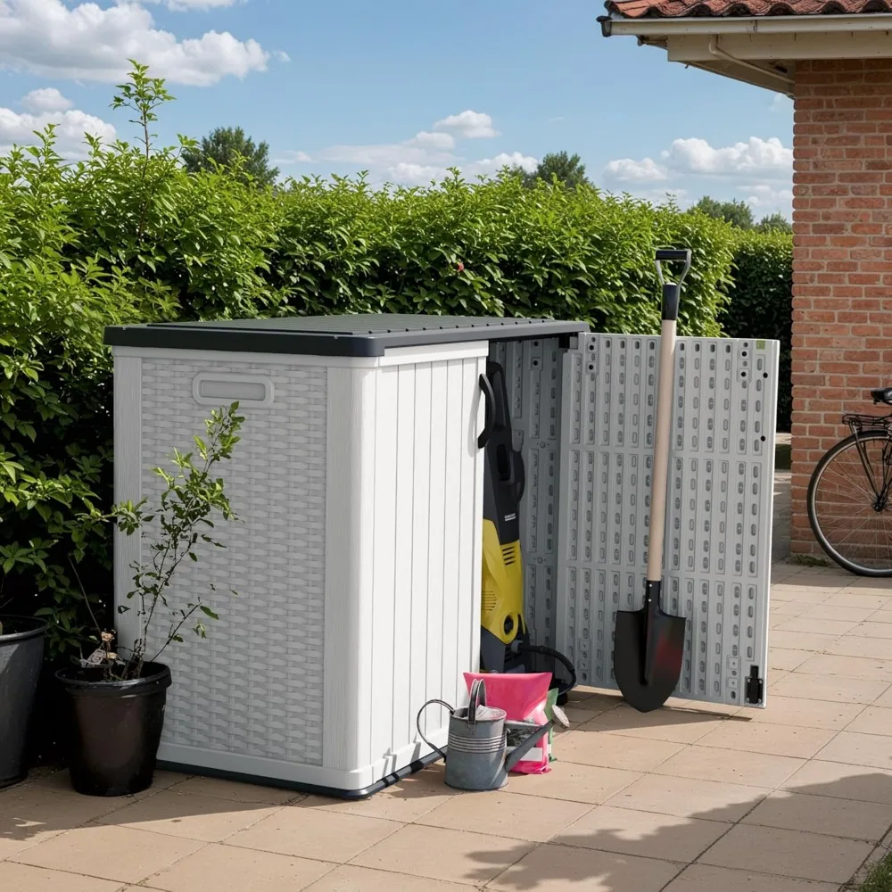 Outdoor Storage Cabinet 26 Cu Ft with Lockable Doors, Horizontal Storage Shed Waterproof Patio Tools Storage Box for Sofa Cushi