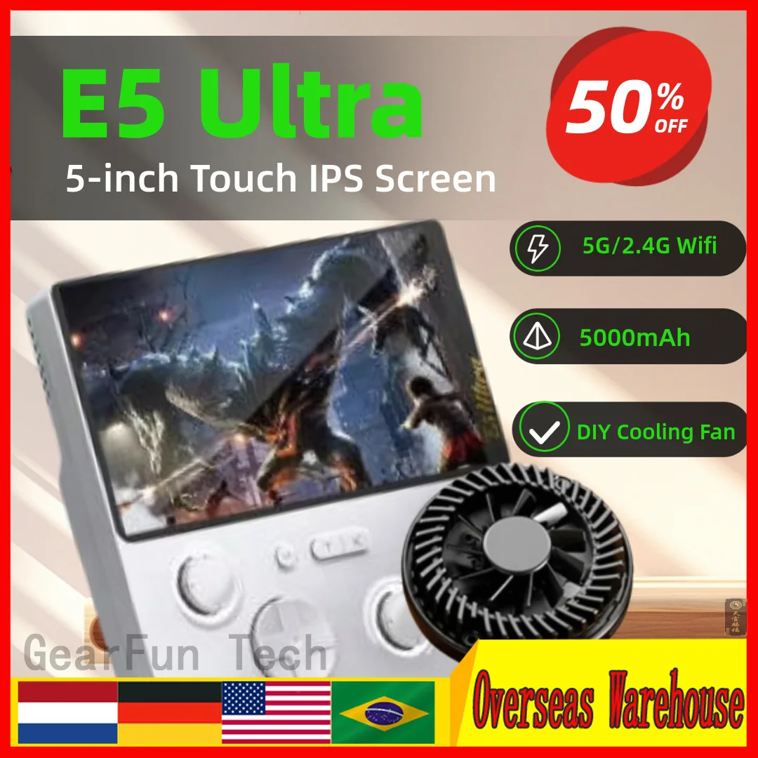 256G E5 Ultra Portable Retro Game Console Wi-Fi 5000mAh 5-inch Touch IPS Screen 2.4G Supports Smooth Cloud Gamingg Console Gift