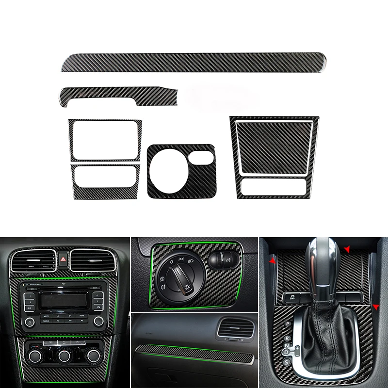 

For VW Golf 6 MK6 Car Carbon Fiber Center Control Panel Air Vent Gear Shift Frame Headlight Switch Ashtray Box Cover Inner Trim