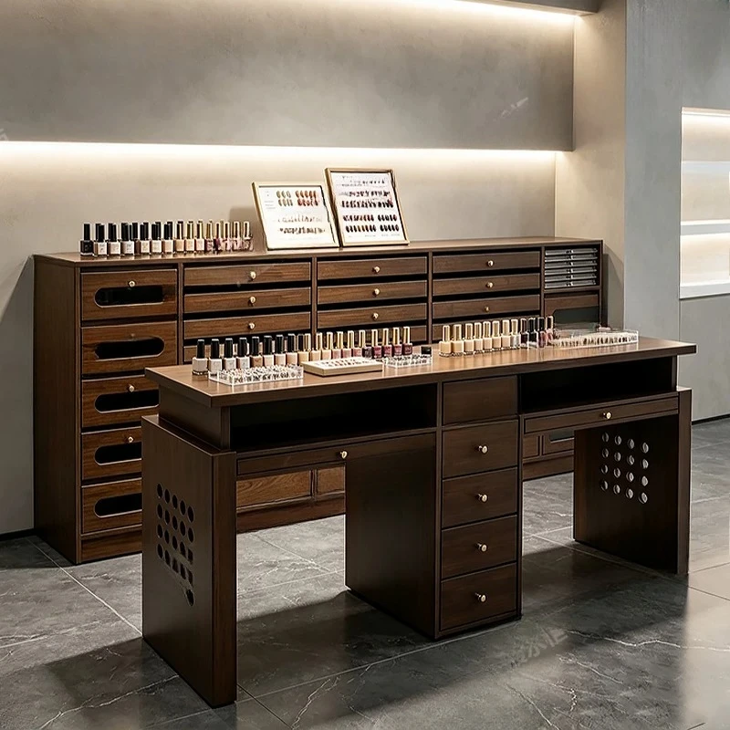Light luxury solid wood polish table polish display cabinet storage cabinet salon multi-layer nail polish floor