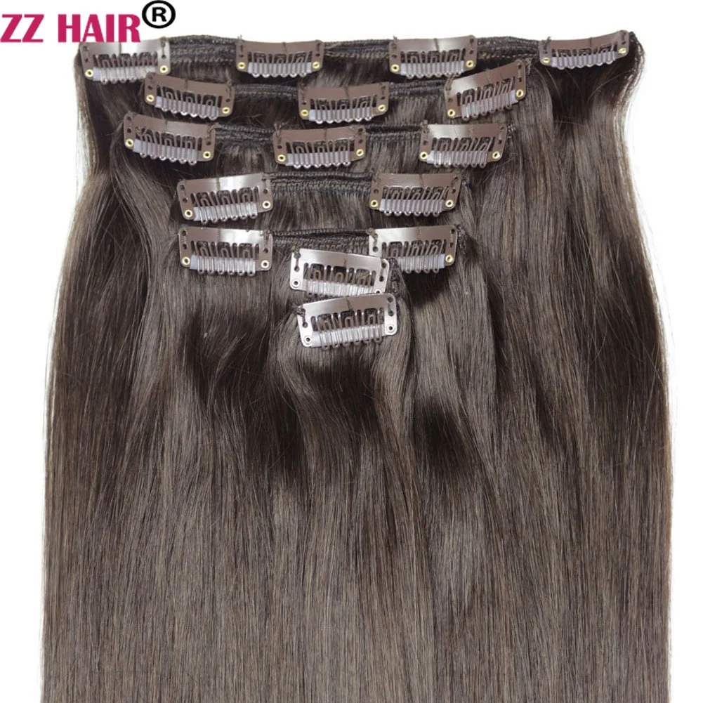 ZZHAIR Clips In 100% Human Hair Extensions 16"-24" Machine Made Remy Hair 7Pcs Set 100g-140g  Full Head Straight Natural