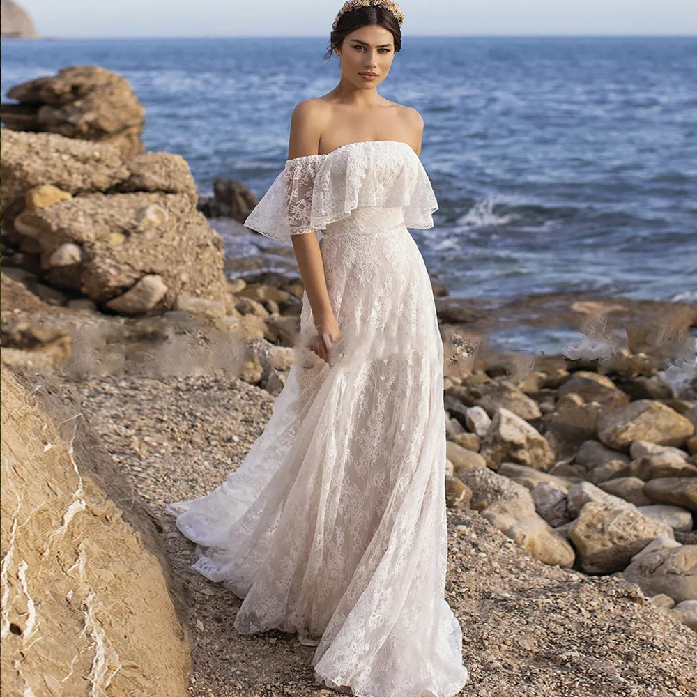 Robe de mariée de plage, grande taille, bretelles spaghetti, romantique, élégante, Style trapèze, sur mesure, toutes les tailles, 2022