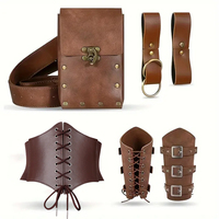 Renaissance Medieval Knight Viking Costume Props Set Exquisite PU Leather Embossed Pattern Belt Drawstring Pouch Bracers LARP