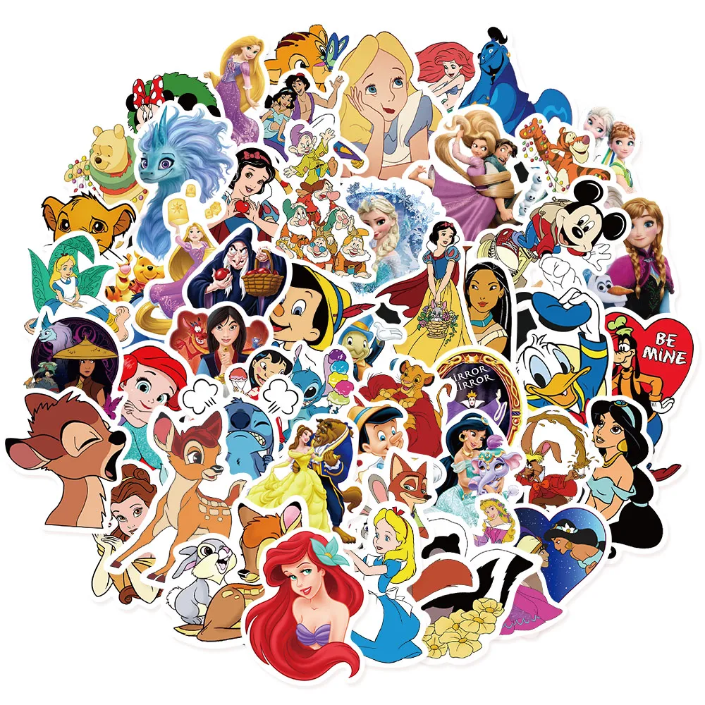 50pcs Disney Mixed Cartoon Stickers Movie Decals For DIY Guitar Luggage Bottles Laptop Phone Waterproof Gift Sticker Kid Toy