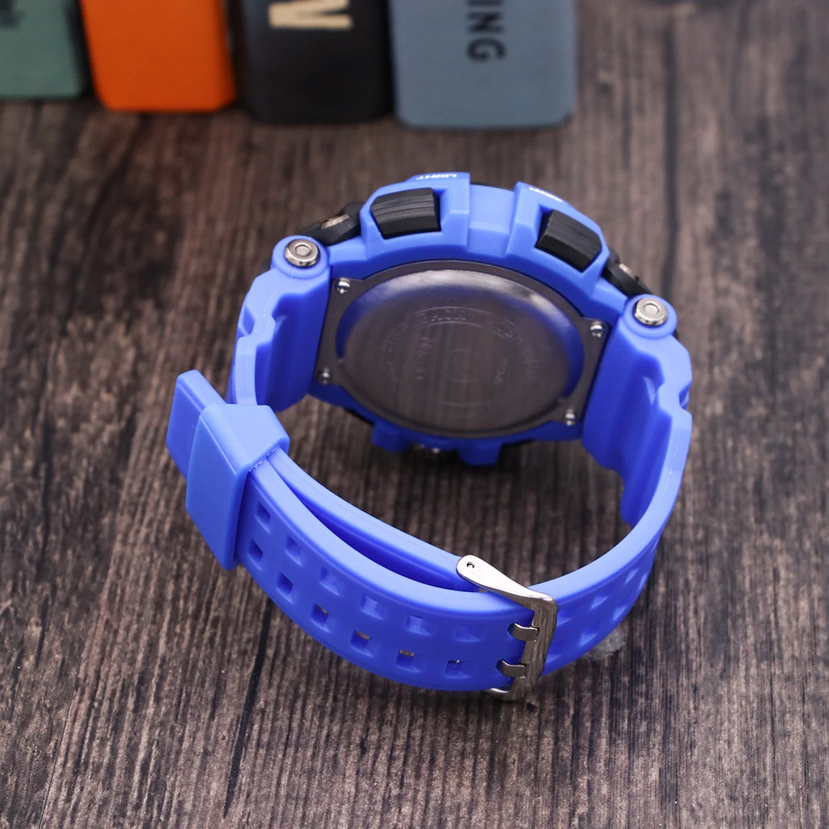 

Waterproof Led Digital Watch For Men 50M Resistant Alarm Chronograph Dual Time Sports Wristwatch Blue Pu Strap