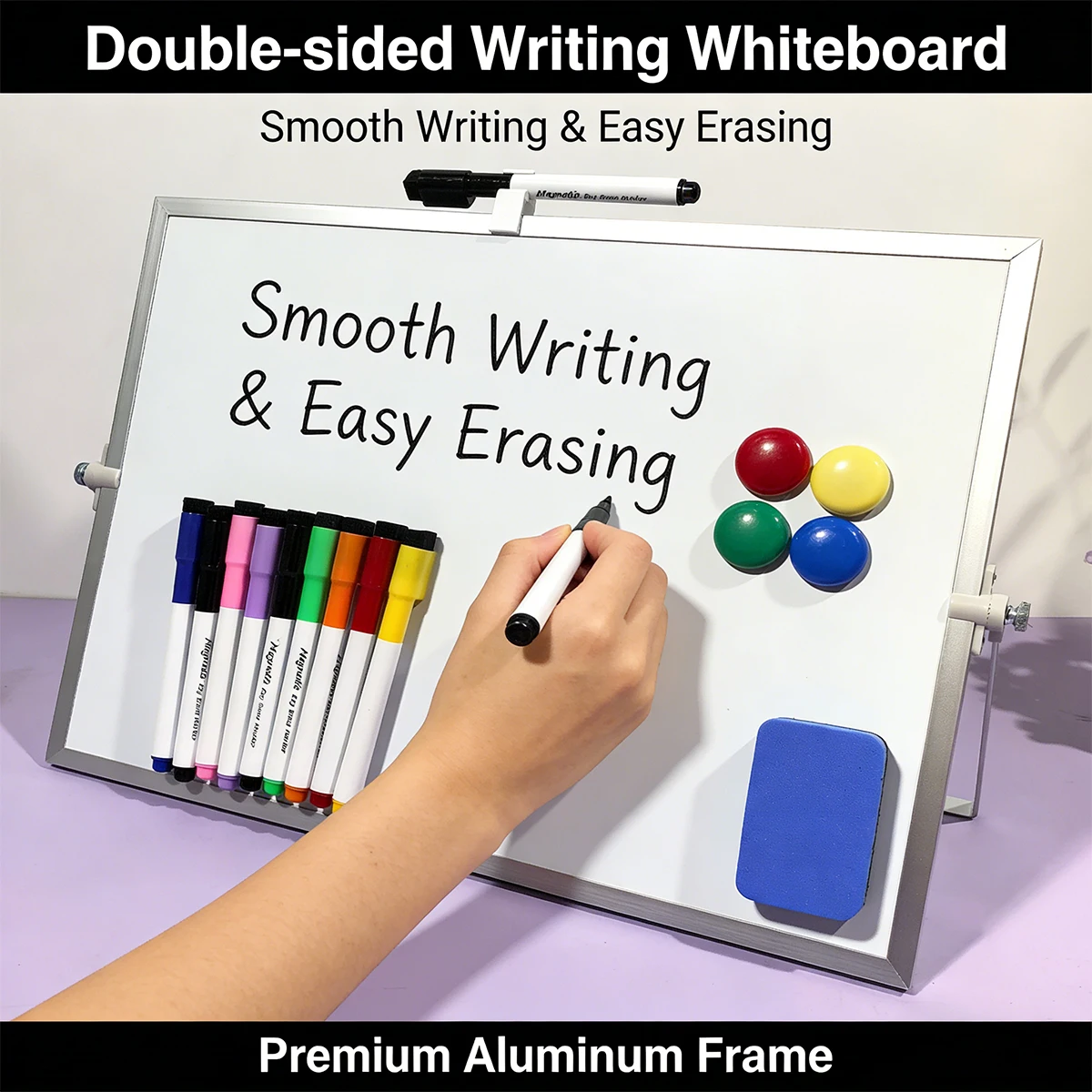 Obrázek 6: Oboustranný  suchý erase whiteboard sada s 10uo fixy, mazací guma & magnety pro domácí & úřad