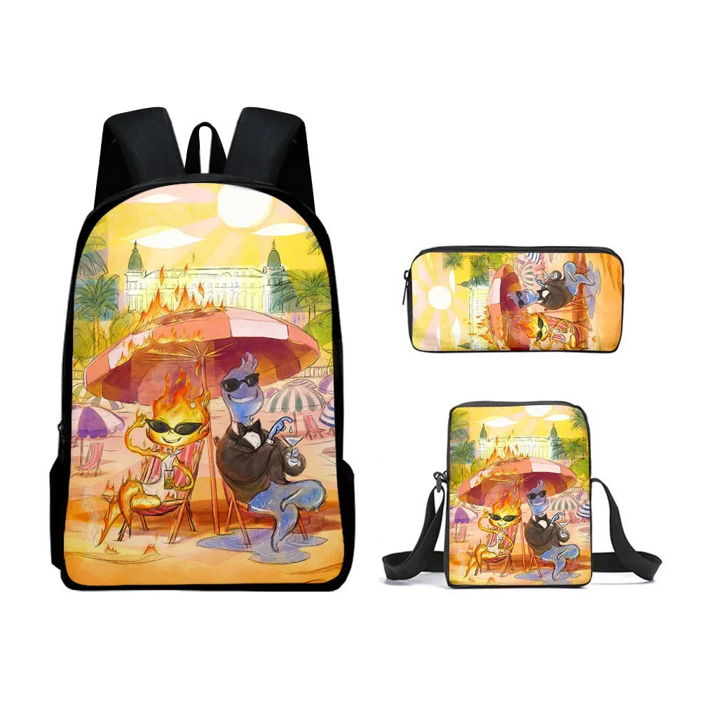 3PC-SET MINISO Disney Elemental Peripheral Two-dimensional Student Schoolbag Children's Large-capacity Backpack Best Gift