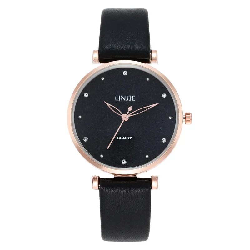 Montre en cuir étoile simple pour femme, montres-bracelets à quartz à trois broches, cadran en diamant, montre élégante pour femme, décontracté, extérieur, mode