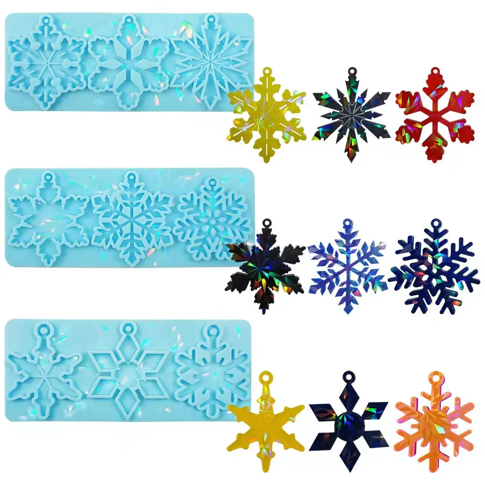 DIY Holographic Christmas Listing Crystal Epoxy Resin Mold Snowflake Pendant Silicone Mold