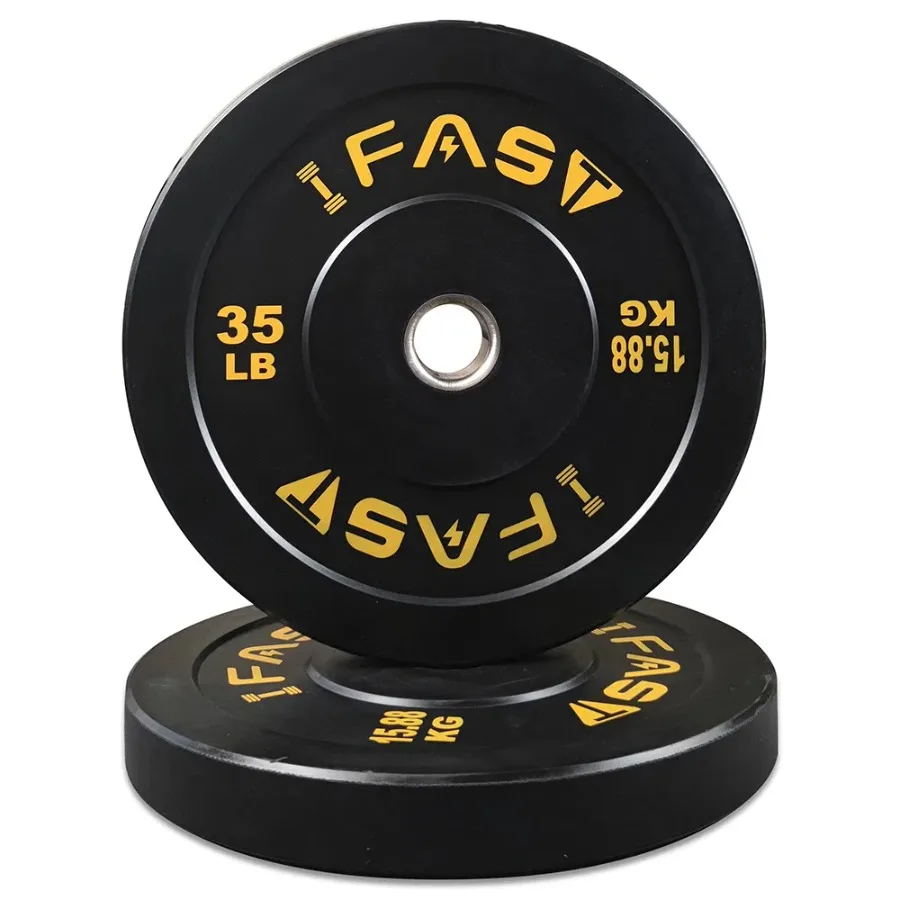 Olympic Bumper Weight Plates Rubber Plate with 2-Inch Steel Insert Rubberized Weightlifting Barbell Plates 35LB Pairs or Sets